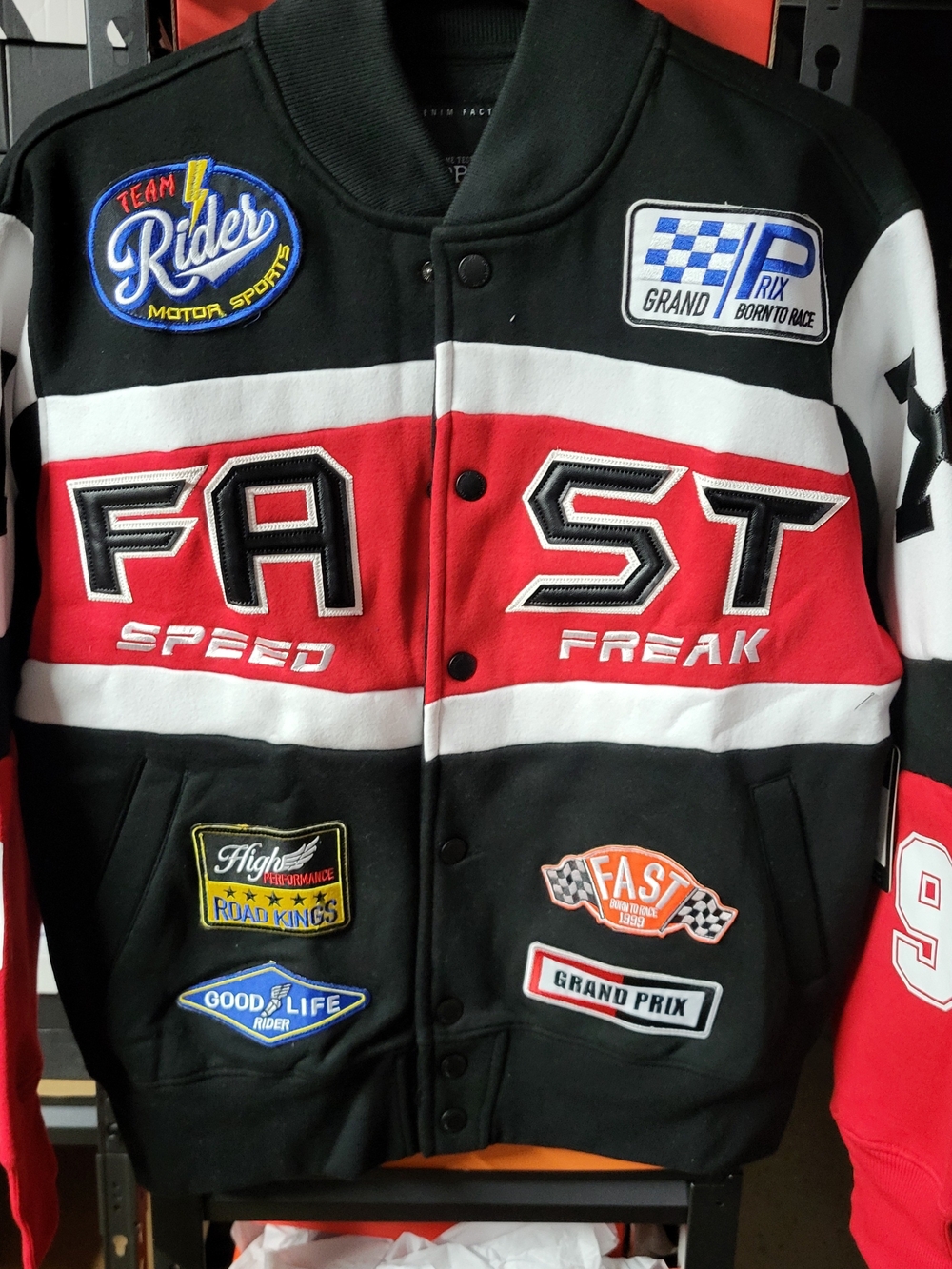 *NEW* Team Speed Freak Copper Rivet FAST Red/Black Button Racing Jacket Sz Men M